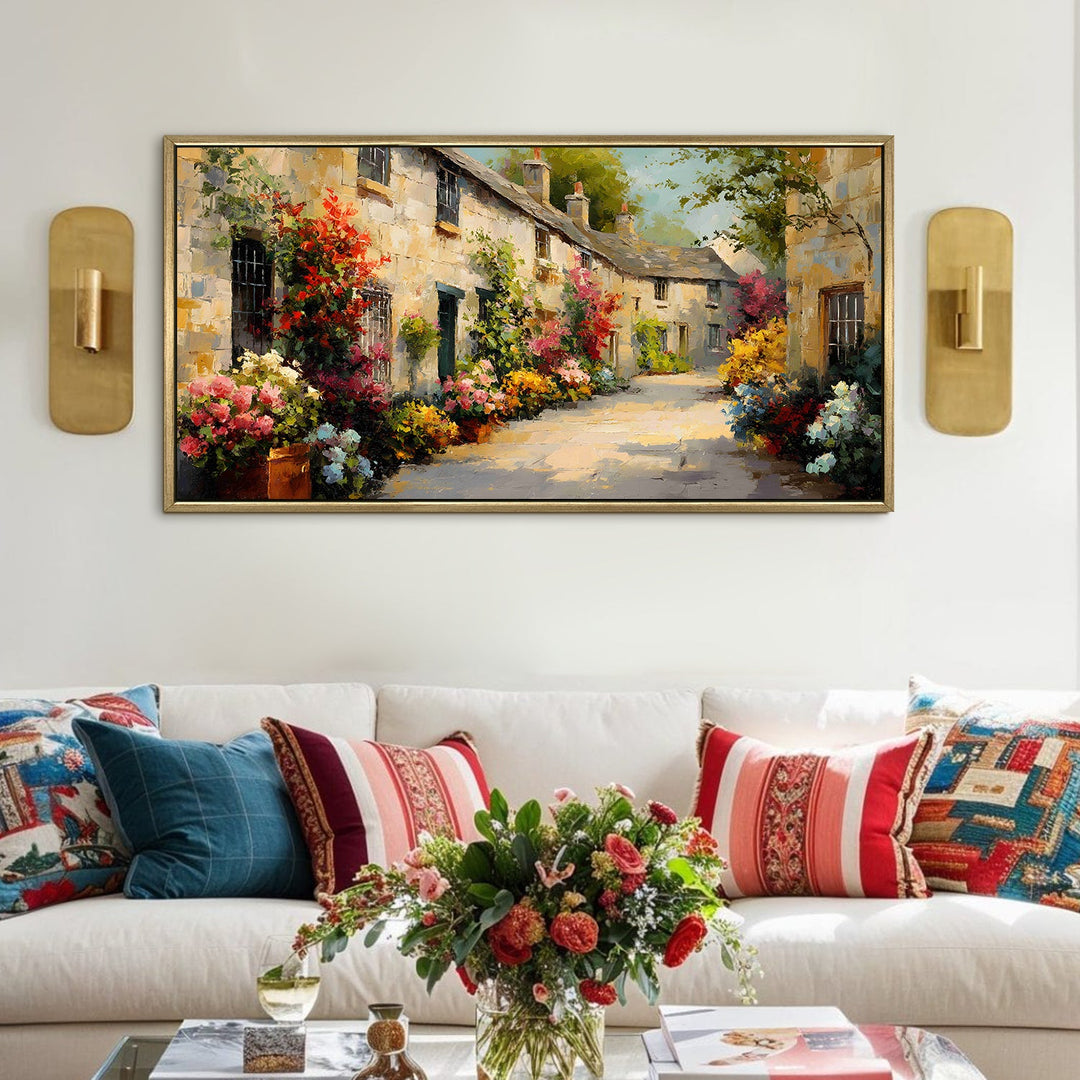 Cotswold Lane Blossoms Wall Art, HD Canvas Print, Golden Floater Framed, Ready to Hang, (24 In x 48 In) (EURP-WA-11)