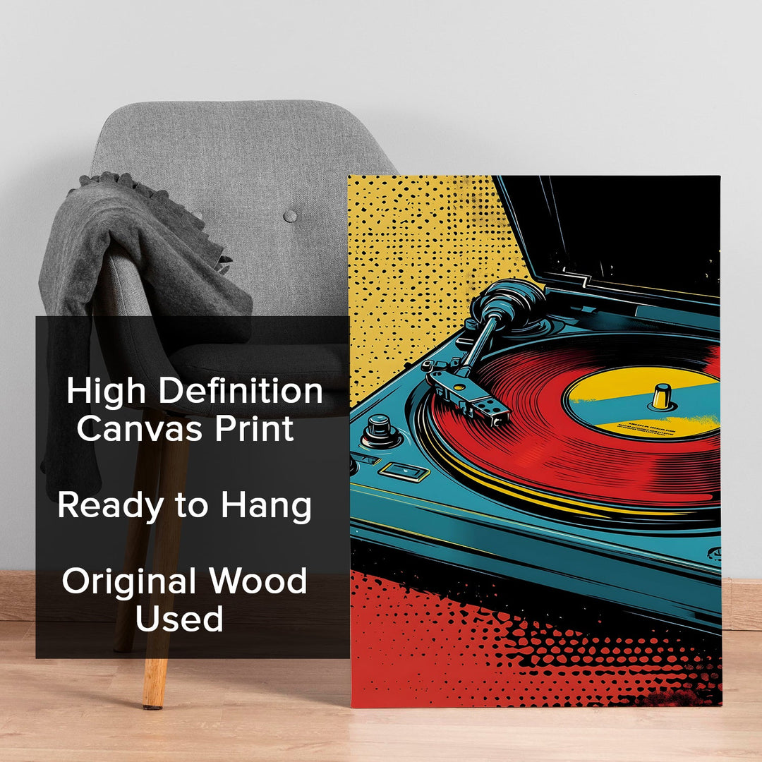 Retro Vinyl Turntable – Pop Wall Art, HD Canvas Print, Framed, Ready to Hang. (POMWA341)