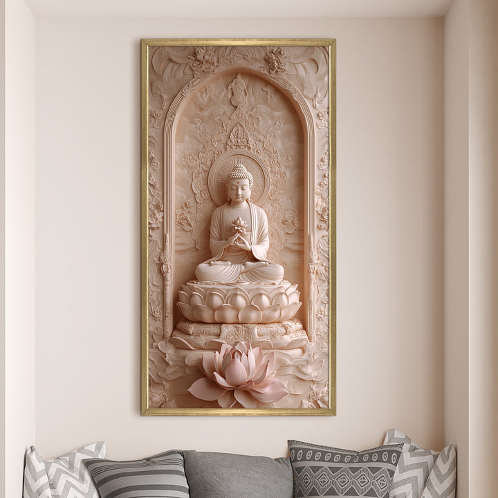 Buddha Meditation Portrait Wall Art, HD Canvas Print, Golden Box Framed, Ready to Hang, (48 In x 24 In) (BDWA38)