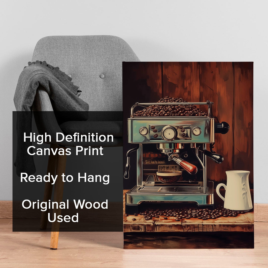 Vintage Coffee Machine Wall Art, HD Canvas Print, Framed, Ready to Hang. (POMWA350)