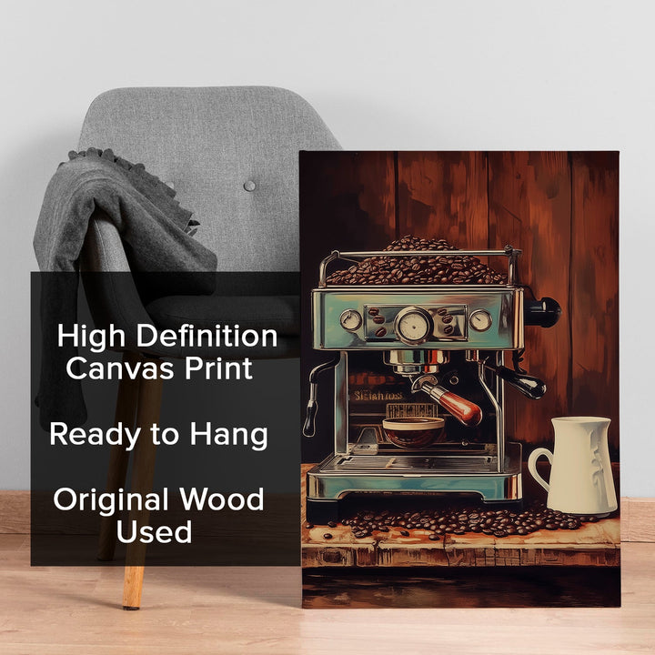 Vintage Coffee Machine Wall Art, HD Canvas Print, Framed, Ready to Hang. (POMWA350)