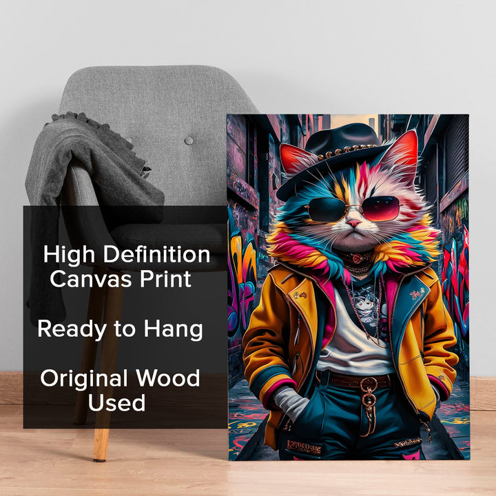 Hip Hop Catitude Wall Art Painting, HD Canvas Print, Framed, Ready to Hang. (POMWA175)
