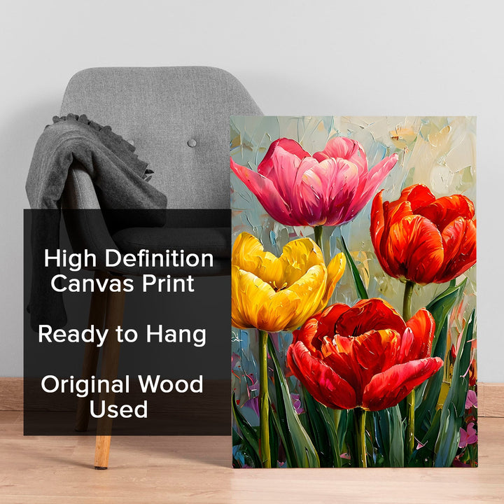 Vibrant Tulip Symphony Wall Art Painting, HD Canvas Print, Framed, Ready to Hang. (FLWA71)