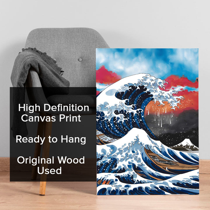 The Crimson Wave Wall Art Painting, HD Canvas Print, Framed, Ready to Hang. (POMWA172)