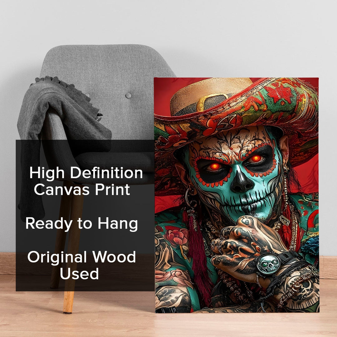 Skull & Flame Wall Art Painting, HD Canvas Print, Framed, Ready to Hang. (POMWA289)