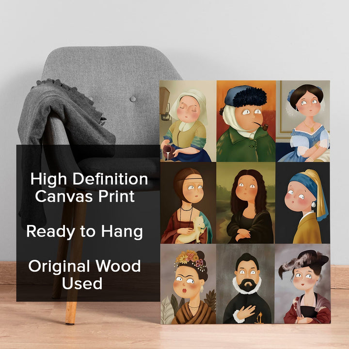 Mini Mona & Friends Wall Art Painting, HD Canvas Print, Framed, Ready to Hang. (POMWA300)