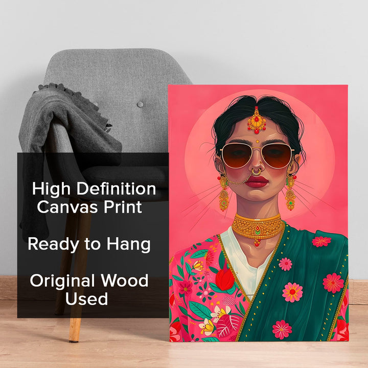 Desi Diva Wall Art Painting, HD Canvas Print, Framed, Ready to Hang. (POMWA231)