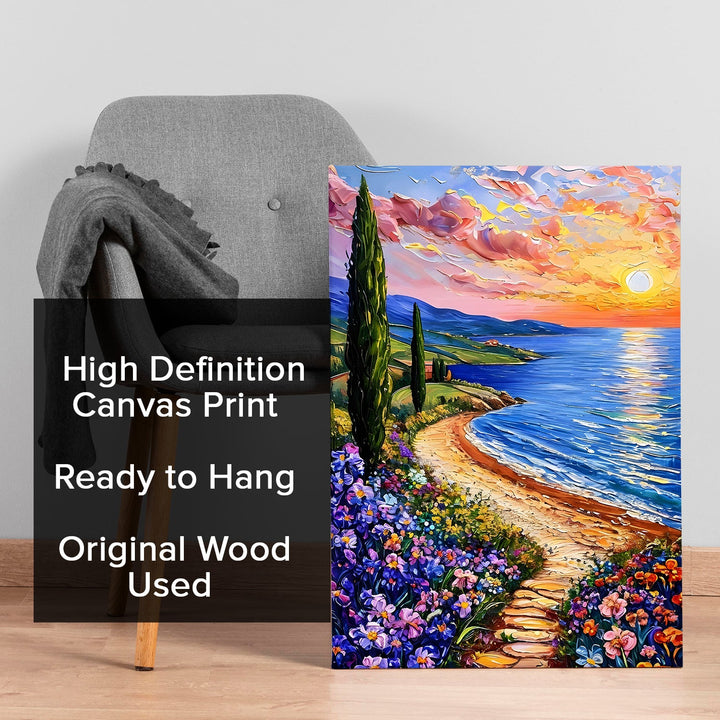 Blooming Coastline Wall Art Painting, HD Canvas Print, Framed, Ready to Hang. (POMWA25)