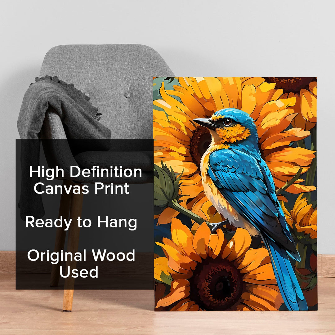 Golden Bloom & Azure Song Wall Art Painting, HD Canvas Print, Framed, Ready to Hang. (BOMWA114)