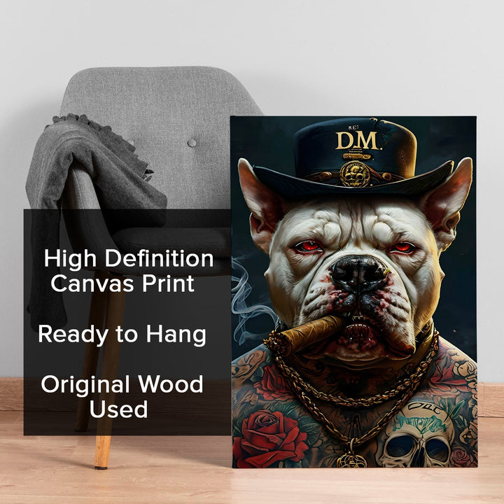 Boss Bulldog – Gangster Dog Wall Art Painting, HD Canvas Print, Framed, Ready to Hang. (POMWA326)