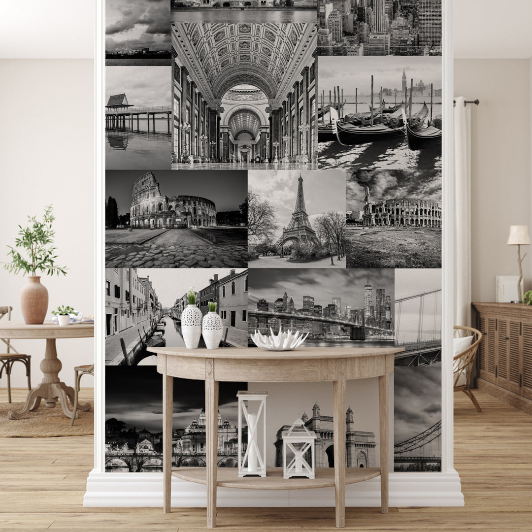Global Icons – Monochrome Cityscape Wall Mural (PATCH004)