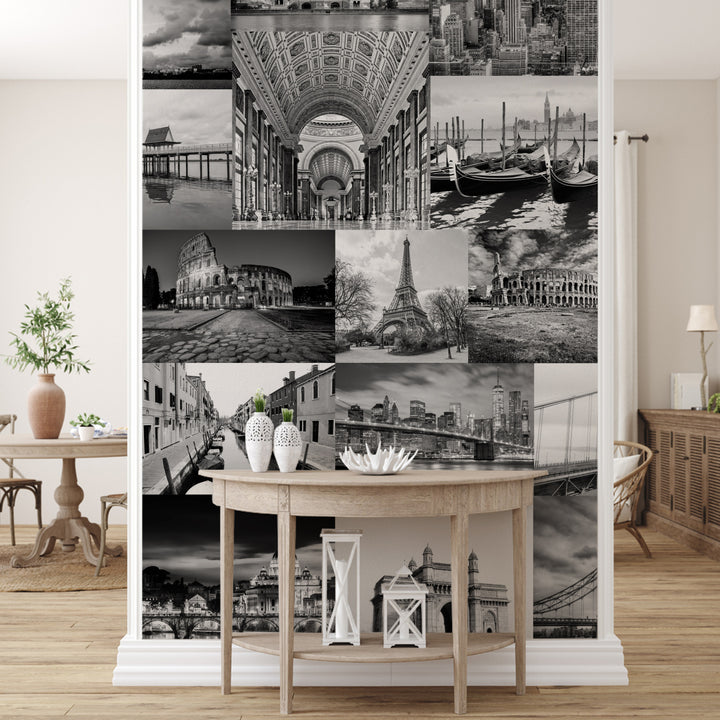 Global Icons – Monochrome Cityscape Wall Mural (PATCH004)
