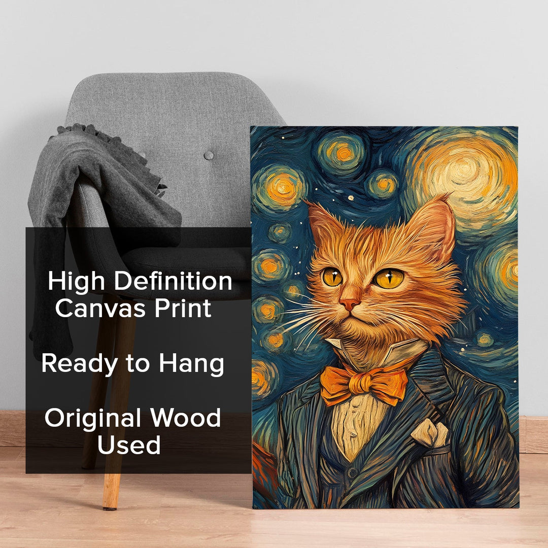 The Feline Van Gogh Wall Art Painting, HD Canvas Print, Framed, Ready to Hang. (VGCWA117)