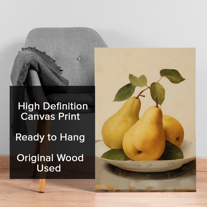 Golden Pears Still Life Wall Art, HD Canvas Print, Framed, Ready to Hang. (POMWA347)