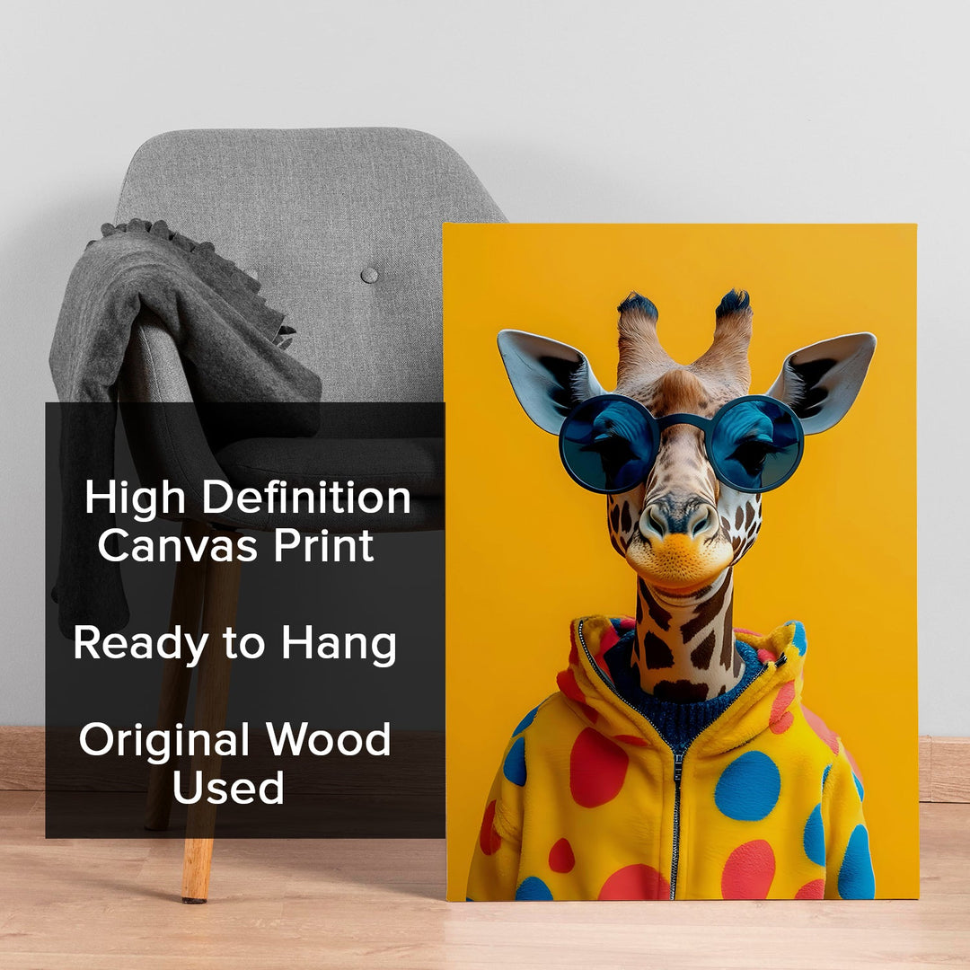 Cool Giraffe Vibes – Funky Animal Wall Art, HD Canvas Print, Framed, Ready to Hang. (POMWA322)