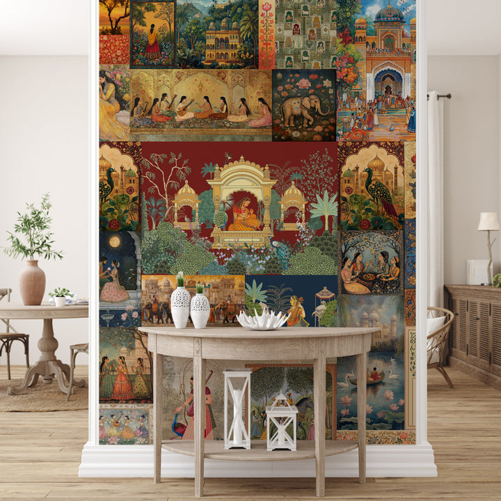 Royal Miniature India Collage Wall Art – Traditional Mughal & Rajasthani Heritage Wall Décor (PATCH009)