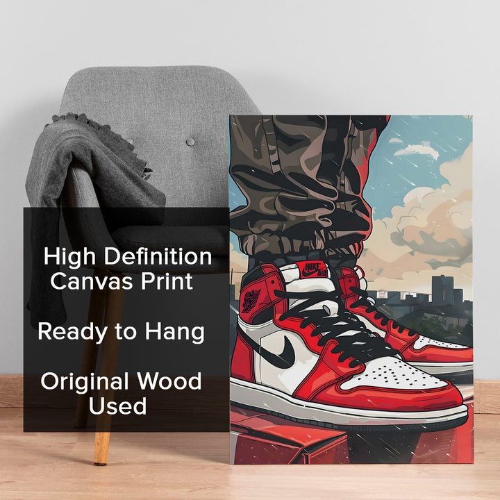 Rooftop Kicks – Urban Sneaker Wall Art, HD Canvas Print, Framed, Ready to Hang. (POMWA329)
