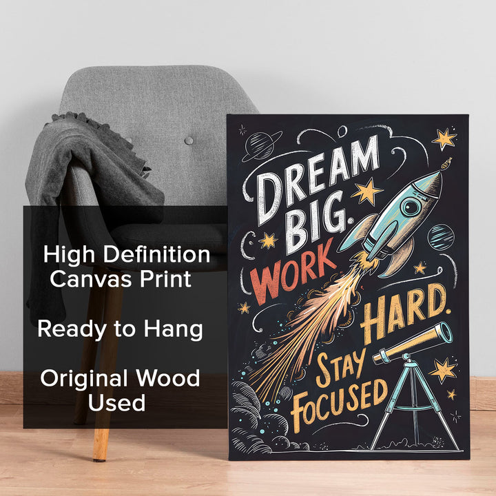 Dream Big, Hustle Hard Wall Art Painting, HD Canvas Print, Framed, Ready to Hang. (MOWA95)