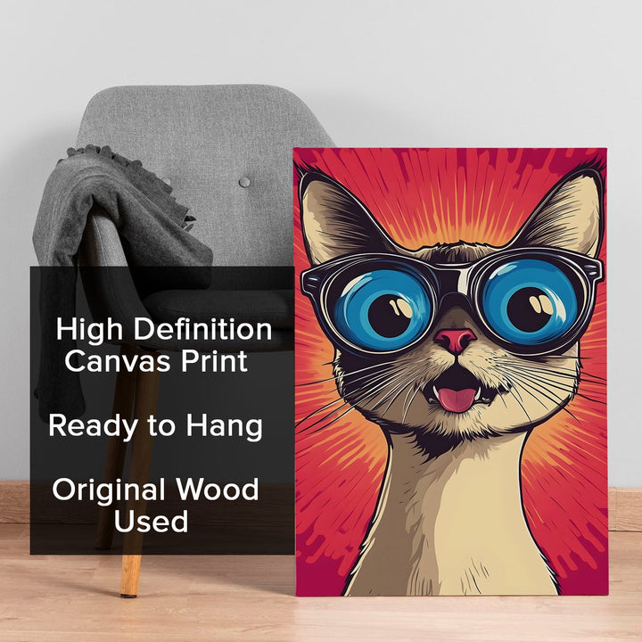 Cool Cat Vibes – Funky Cartoon Cat Wall Art, HD Canvas Print, Framed, Ready to Hang. (POMWA337)