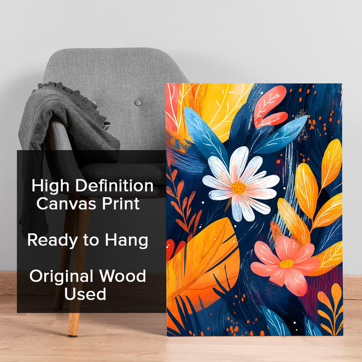 Vivid Blooms in Twilight Wall Art Painting, HD Canvas Print, Framed, Ready to Hang. (FLMWA76)