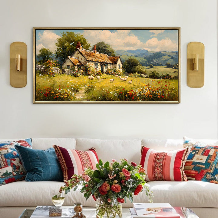 European Countryside Vintage Wall Art, HD Canvas Print, Golden Floater Framed, Ready to Hang, (24 In x 48 In). (EURP-WA-02)