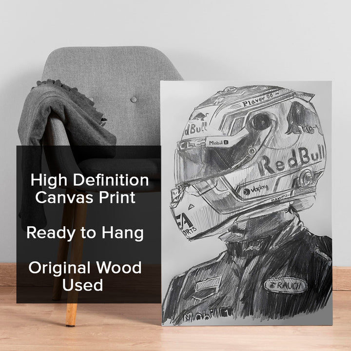 Red Bull Racer – Monochrome Sketch Wall Art, HD Canvas Print, Framed, Ready to Hang. (POMWA331)