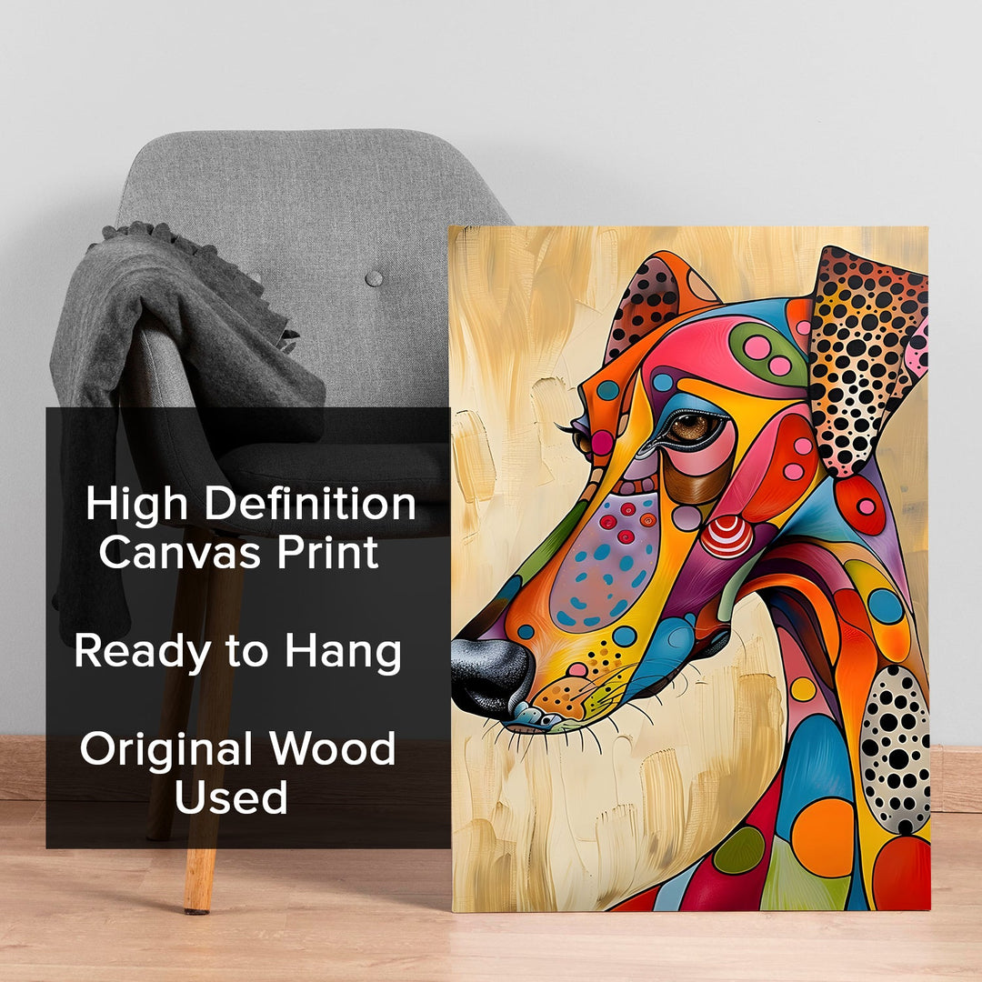 Whimsical Whippet Wall Art Painting, HD Canvas Print, Framed, Ready to Hang. (ABMWA104)
