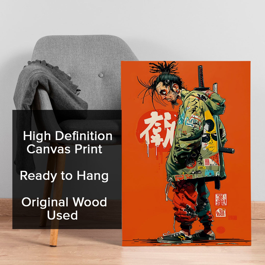 Katana & Kicks Wall Art Painting, HD Canvas Print, Framed, Ready to Hang. (POMWA311)