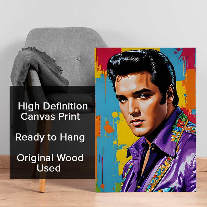 Purple Rhythm – Elvis in Pop Wall Art Painting, HD Canvas Print, Framed, Ready to Hang. (POMWA316)