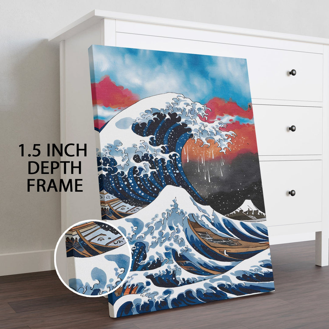 The Crimson Wave Wall Art Painting, HD Canvas Print, Framed, Ready to Hang. (POMWA172)