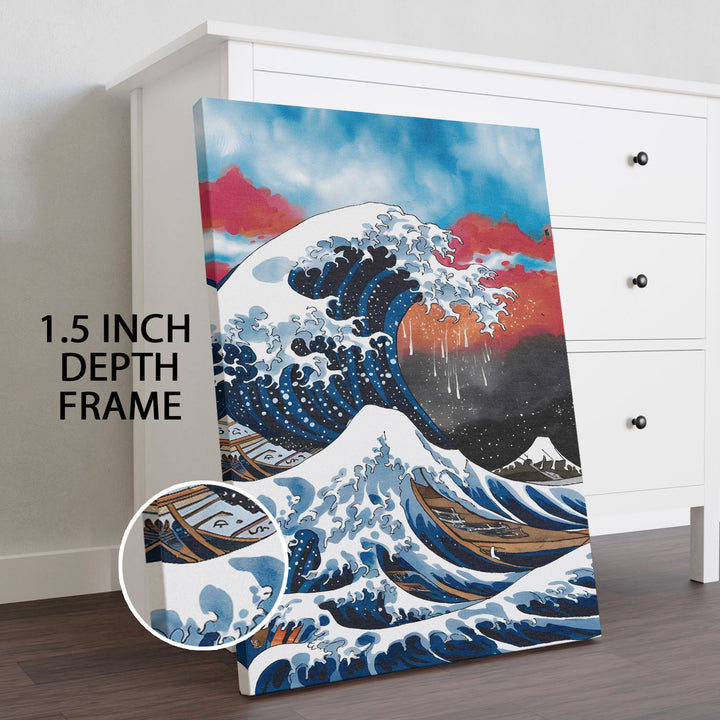 The Crimson Wave Wall Art Painting, HD Canvas Print, Framed, Ready to Hang. (POMWA172)