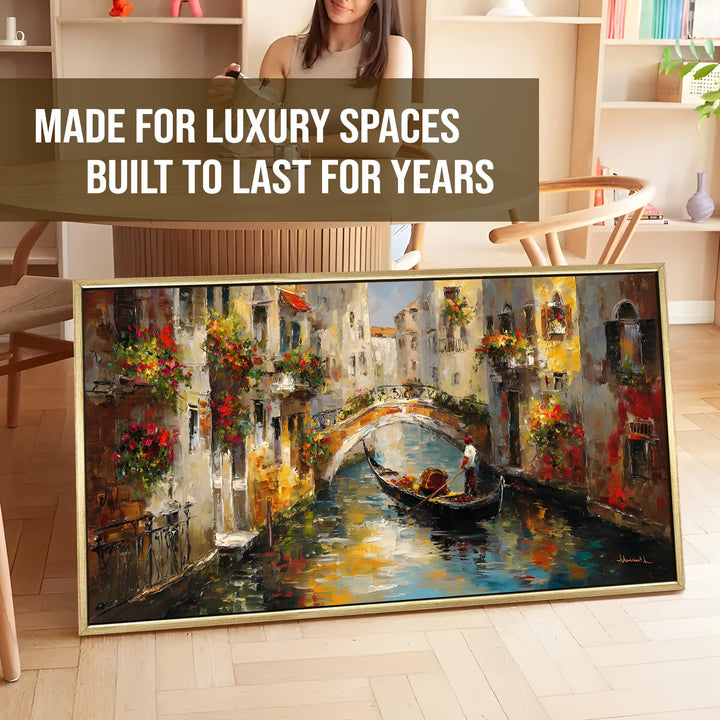 European Gondola Wall Art, HD Canvas Print, Golden Floater Framed, Ready to Hang, (24 In x 48 In). (EURP-WA-10)