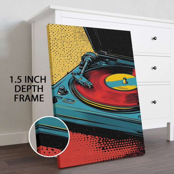 Retro Vinyl Turntable – Pop Wall Art, HD Canvas Print, Framed, Ready to Hang. (POMWA341)