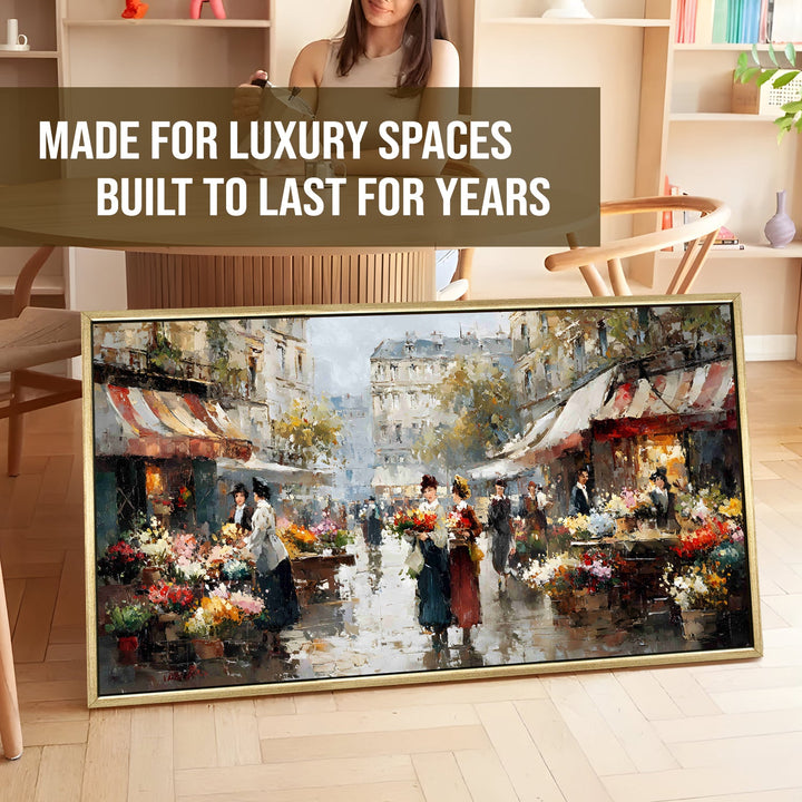 Paris Market Charm Wall Art, HD Canvas Print, Golden Floater Framed, Ready to Hang, (24 In x 48 In). (EURP-WA-01)