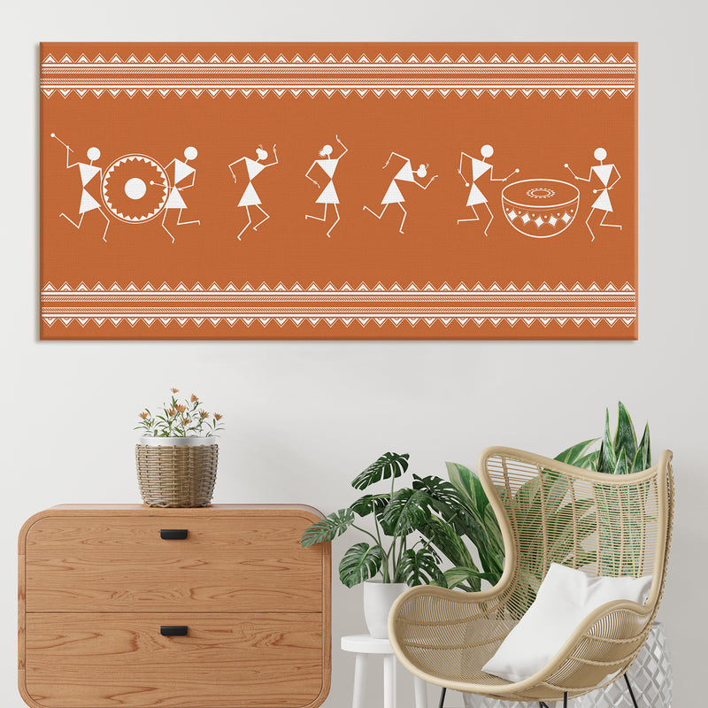 Indian Ethnic Warli Wall Art Canvas Painting For Home and Office Wall Decoration