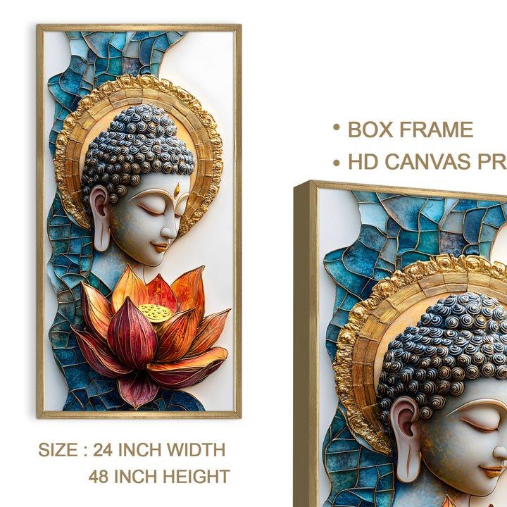 Golden Halo Buddha Wall Art, HD Canvas Print, Golden Box Framed, Ready to Hang, (48 In x 24 In) (BDWA36)