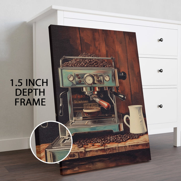 Vintage Coffee Machine Wall Art, HD Canvas Print, Framed, Ready to Hang. (POMWA350)