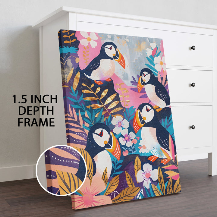 Tropical Puffin Paradise Wall Art Painting, HD Canvas Print, Framed, Ready to Hang. (MAXWA112)