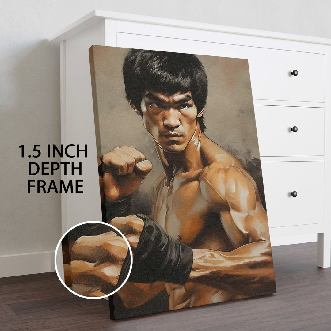 Martial Legend – Bruce Lee Inspired Hyper-Realistic Wall Art, HD Canvas Print, Framed, Ready to Hang. (POMWA334)