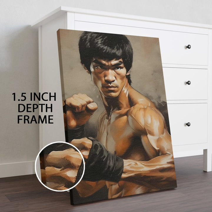 Martial Legend – Bruce Lee Inspired Hyper-Realistic Wall Art, HD Canvas Print, Framed, Ready to Hang. (POMWA334)