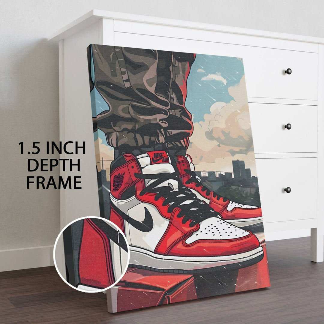 Rooftop Kicks – Urban Sneaker Wall Art, HD Canvas Print, Framed, Ready to Hang. (POMWA329)