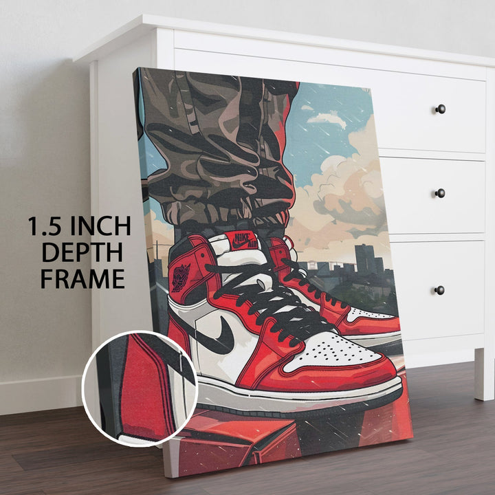 Rooftop Kicks – Urban Sneaker Wall Art, HD Canvas Print, Framed, Ready to Hang. (POMWA329)