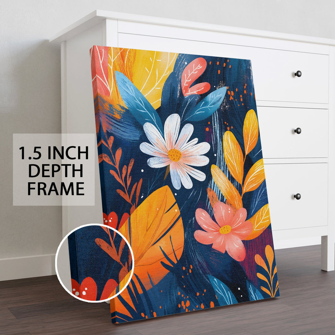 Vivid Blooms in Twilight Wall Art Painting, HD Canvas Print, Framed, Ready to Hang. (FLMWA76)