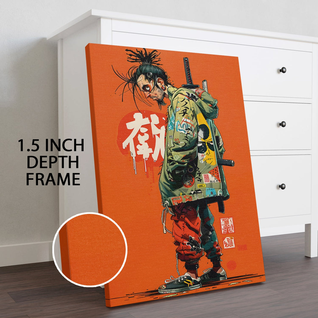 Katana & Kicks Wall Art Painting, HD Canvas Print, Framed, Ready to Hang. (POMWA311)