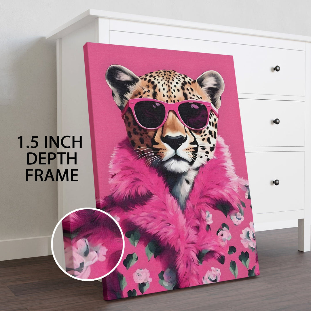 Panthera in Pink Wall Art Painting, HD Canvas Print, Framed, Ready to Hang. (POMWA292)