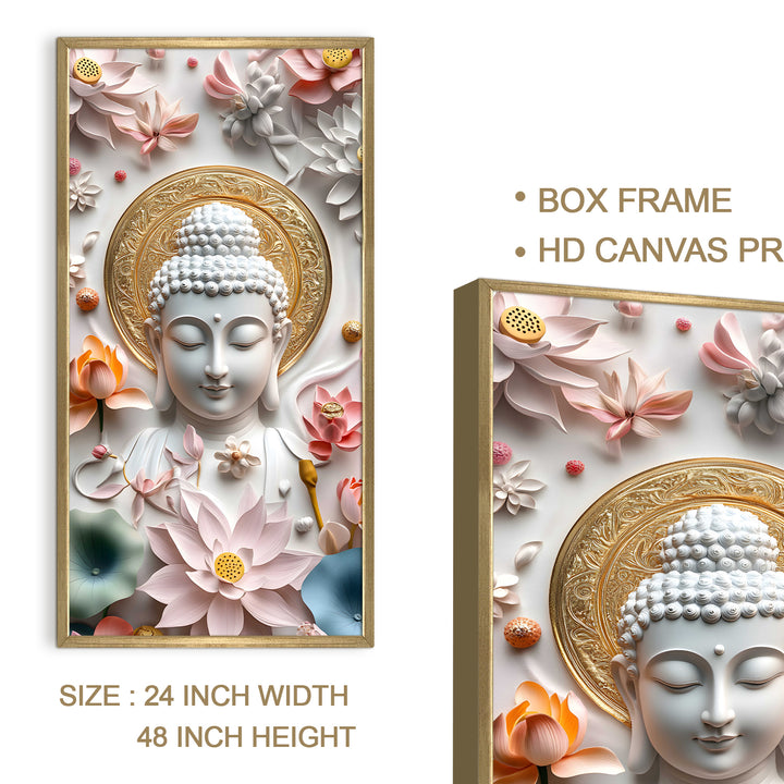 Golden Aura Buddha Portrait Wall Art, HD Canvas Print, Golden Box Framed, Ready to Hang, (48 In x 24 In) (BDWA35)
