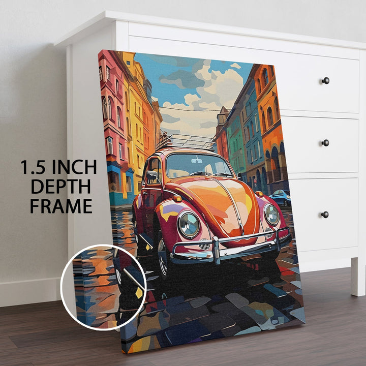 Retro Car Wall Art Painting, HD Canvas Print, Framed, Ready to Hang. (POMWA221)