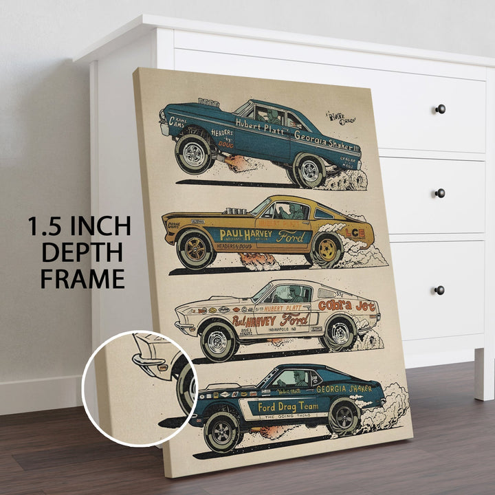 Ford Drag Kings Wall Painting, HD Canvas Print, Framed, Ready to Hang. (POMWA206)