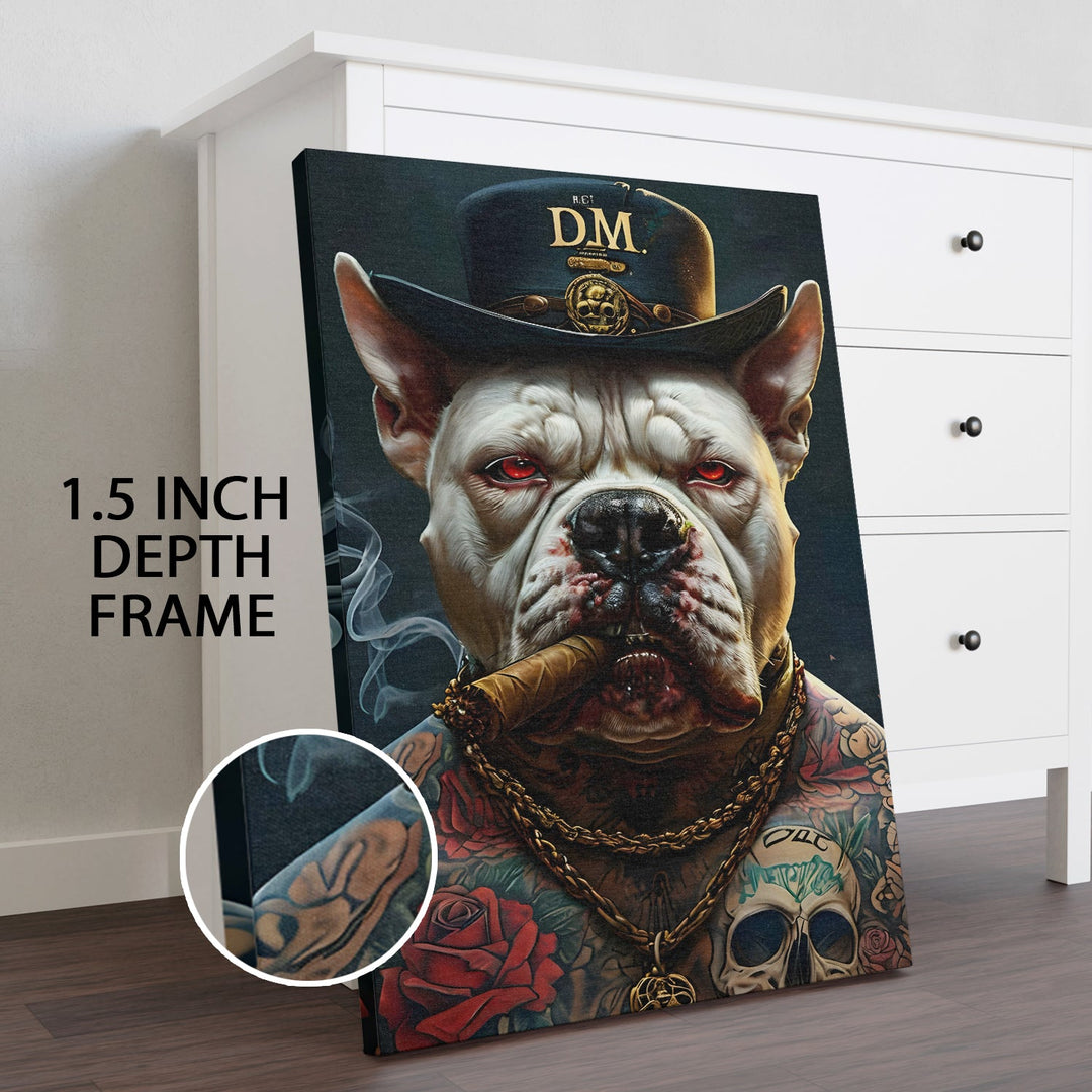 Boss Bulldog – Gangster Dog Wall Art Painting, HD Canvas Print, Framed, Ready to Hang. (POMWA326)
