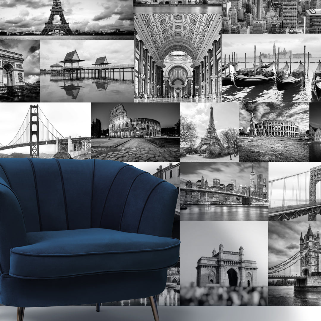 Global Icons – Monochrome Cityscape Wall Mural (PATCH004)